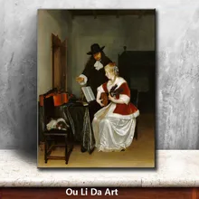 classical court figure girl learn musical instruments oil painting canvas printing printed on canvas wall art decoration picture