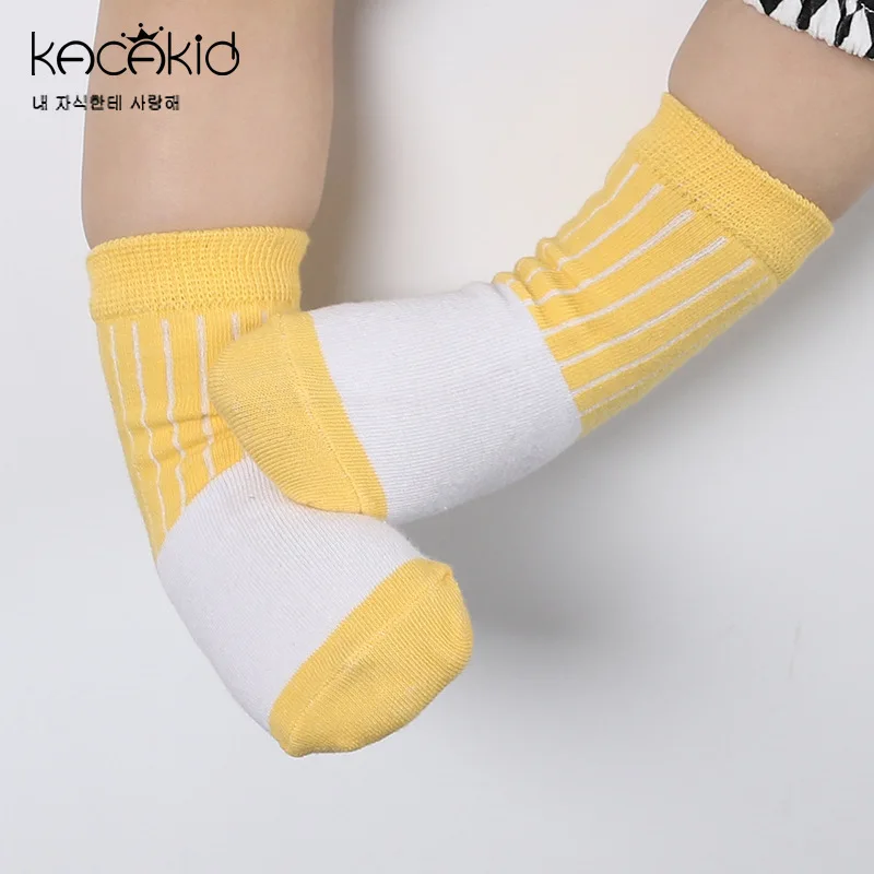 Kacakid/весенние хлопковые носки для малышей, комфортный для мальчиков и девочек, полосатые носки, Нескользящие маленькие носки для малышей