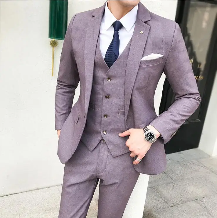 Large Size S 5XL Suits for Men 2019 Slim Fit 3 Piece Business Wedding Suits Men Khaki Tuxedo