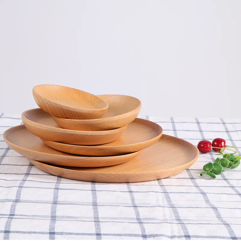 Круглый Массив дерева грецкий орех деревянная тарелка фруктовое блюдо, тарелка чайный поднос десертная обеденная тарелка, столовая посуда набор