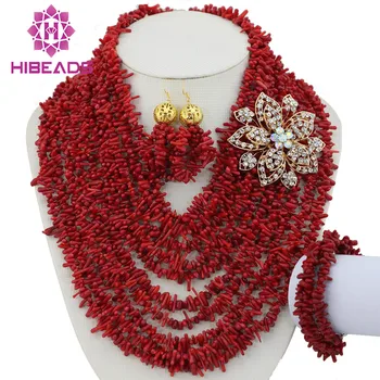 

Amazing NEW African Coral Beads Bridal Jewelry Set Nigerian Beads for Wedding Free Shipping CNR157