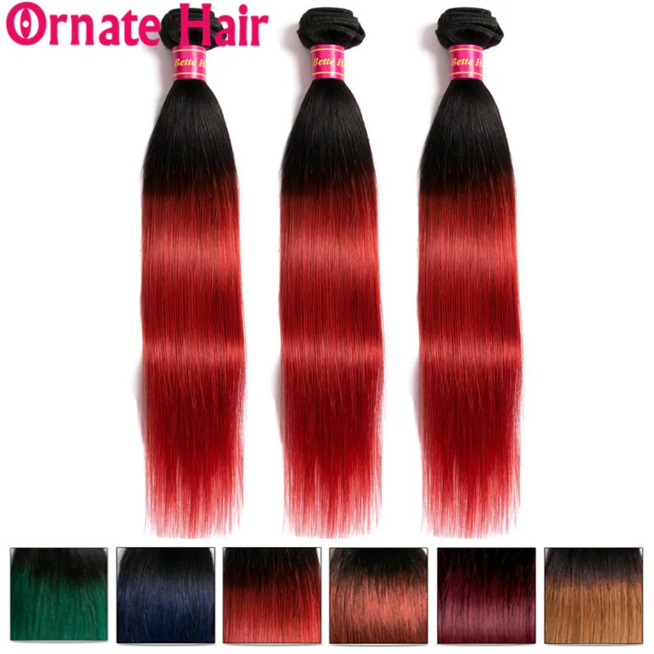 

Ombre Straight Hair Bundle 100% Human Hair Extension Brazilian Hair Weave Bundle Pre Colore1b/99J/27/Red/Blue Ornate Hair Bundle