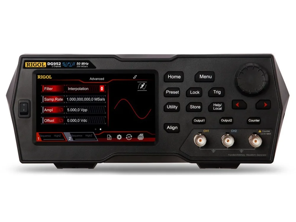 

Rigol DG952 - Two Channel, 50 MHz Function / Arbitrary Waveform Generator 4.3" TFT color touch screen