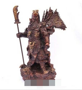 

xd 002397 Large Chinese bronze red copper Dragon Guan Gong Flag Statue Figure 11"H