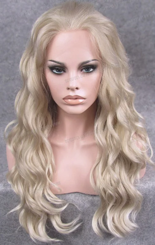 

N6-16/1001 Top Quality Silver Color Long Body Wave Synthetic Lace Front Wig Heidi Klum Supermodel Wig