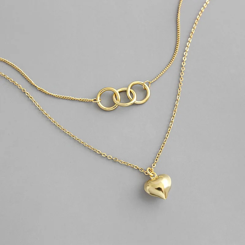 

1PC Authentic 925 Sterling silver gEOMETRIC Multi-layers choker Pendant locked clucky circles /heart Necklace JEWELRY TLX398