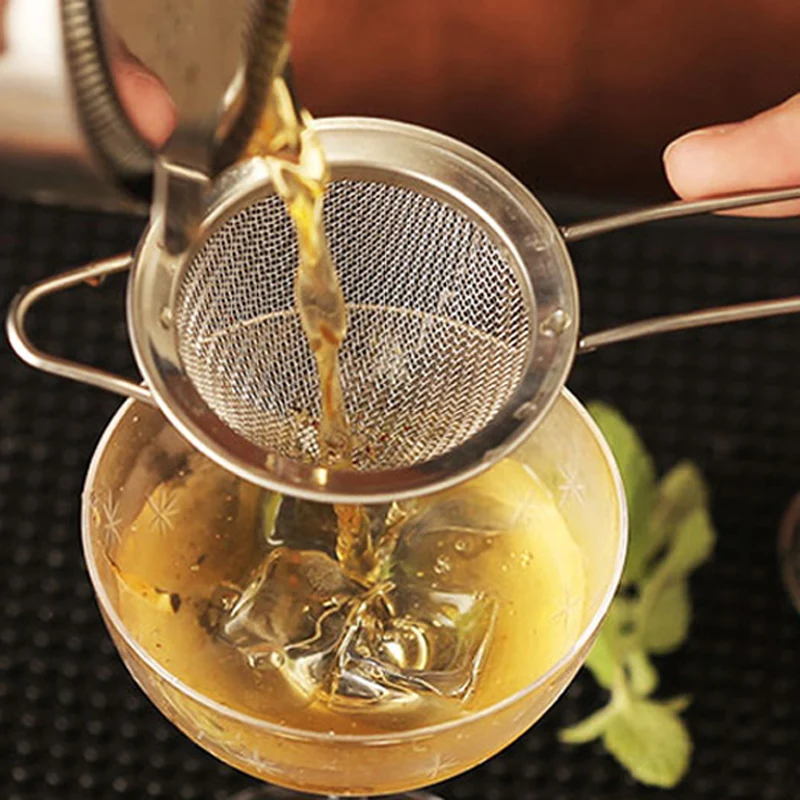 Stainless Steel Fine Mesh Strainer Colander Cocktail Bar Strainers with Long Handle Cocktail Ice Drink Percolator Bar Kitchen Tools  (8-1)