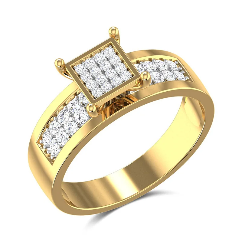 

HUITAN Brand Classic Jewelry Ring For Women Princess Cut Zirconia Gold and Silver Color Wedding Engagement Band wholesale lots