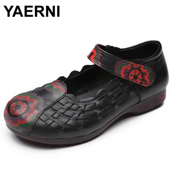 

YAERNI Genuine Leather Flat Shoes Woman Handmade Leather Loafers Flexible Spring Casual Shoes Woman Flats Zapatos Mujer