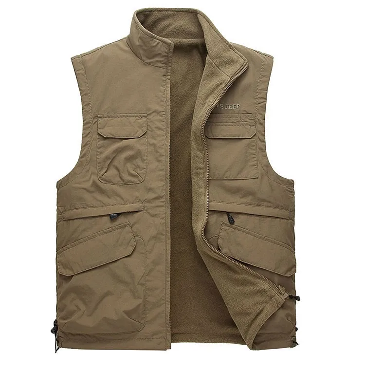 2015 Autumn Spring Casual Men Vest Coat Fleece AFS JEEP Cotton Multi Pocket 4XL Cargo Outdoor Sleeveless Jackets Waistcoat Vests (9)