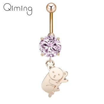 

Bear Koala Animal Crystal Dangle Button Barbell Rings Piercing Navel Belly Sexy Surgical Steel Body Jewelry Girl Women