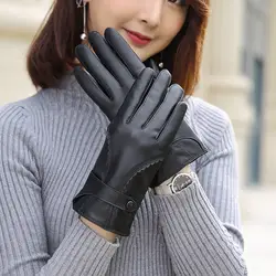 Tonfur Одежда высшего качества из натуральной кожи перчатки Для женщин плюшевые теплые Зимние перчатки Женские варежки из овчины тактические