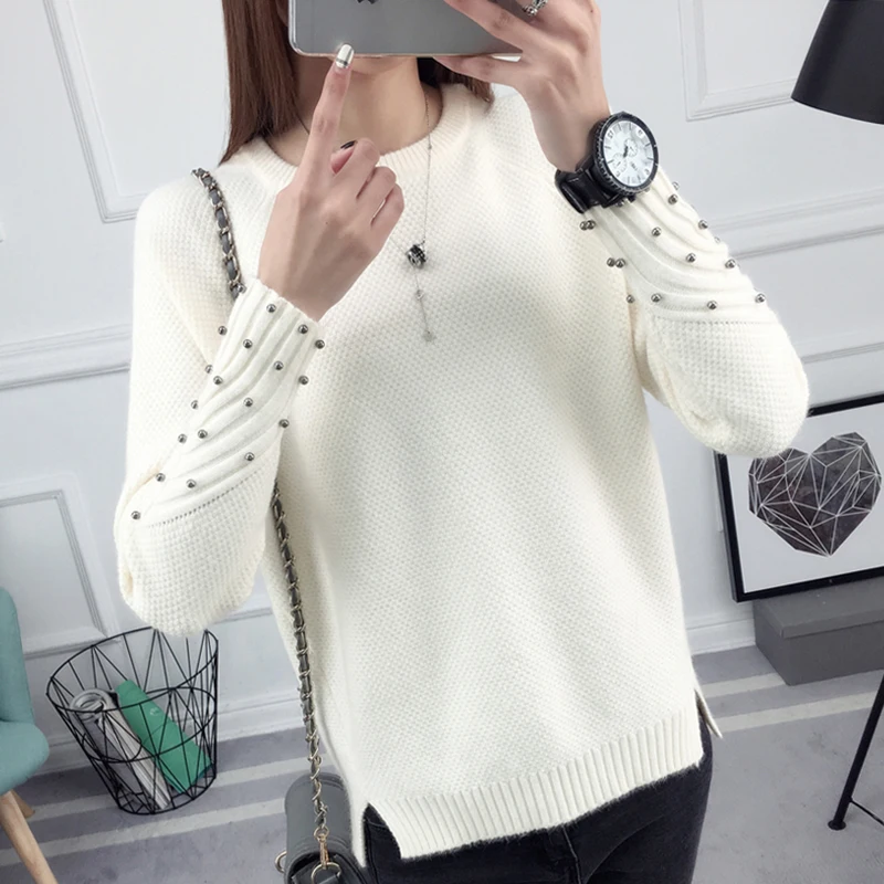 

and winter long sleeved sweater female all-match Korean students loose 2018 new short sleeve head thick knitted shirt
