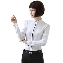 Women Chiffon Shirt Business Career Office Lady White Blouse Elegant Style Long Sleeve Tops Professional Formal Wear plus size