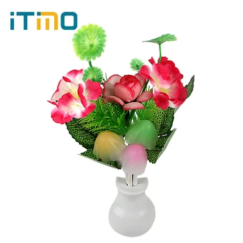 

ITimo Birthday Gift for Children Romantic LED Night Light Lamp Light Sensor Home Bedroom Decoration Mushroom Flower Plant