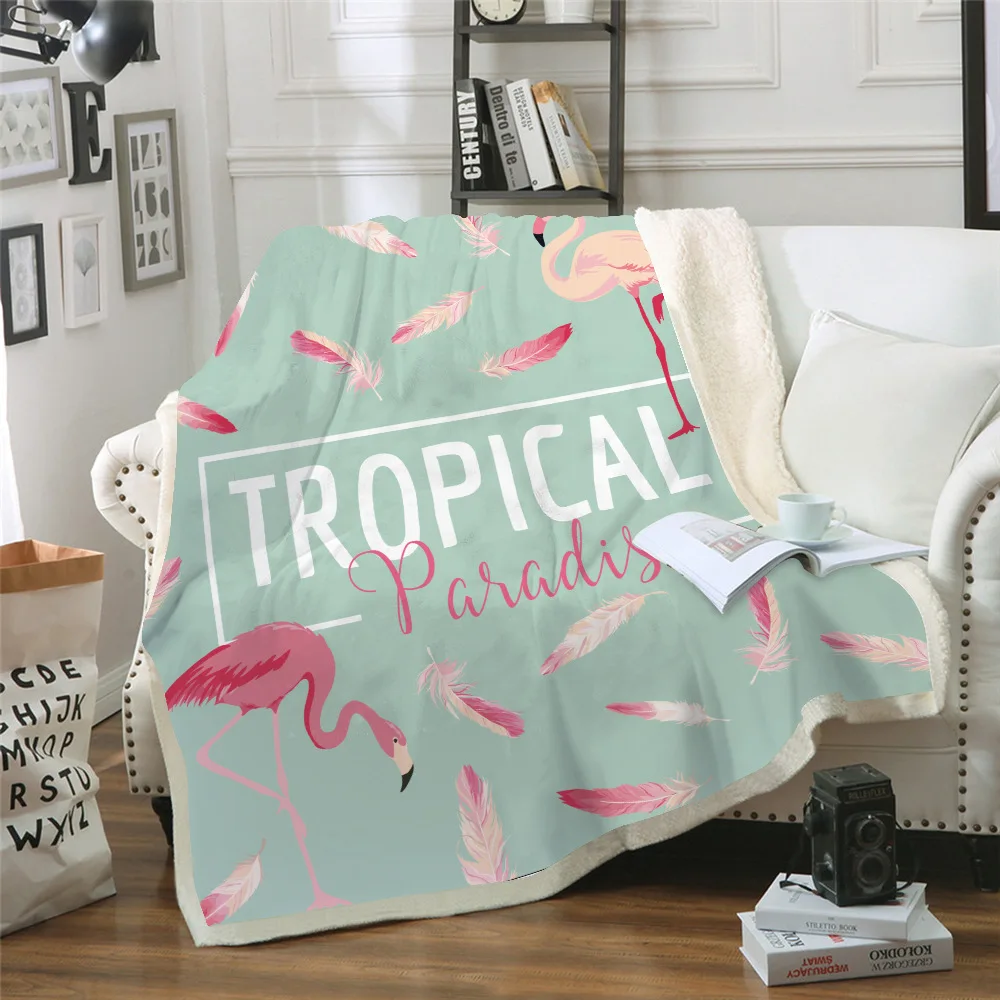 

Sofa cushion Yoga mat Blanket Air Conditioner Is Thickened Double-layer Plush 3D Digital Printed Blanket Flamingo Series