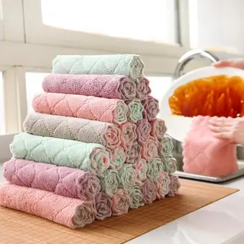 

10PCS/Set Cleaning Rags Patchwork Kitchen Towels for Dishes Microfiber Water Absorption Bowl Plate Cleaning Cloth Free Shipping