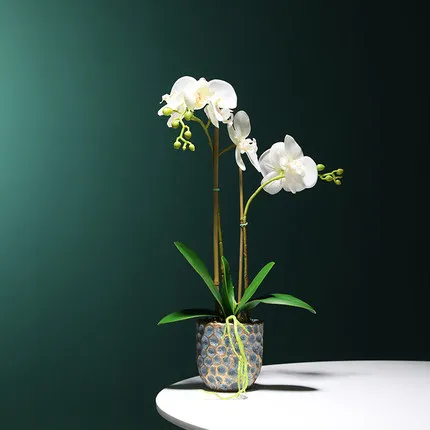 Большой искусственный танцующий цветок орхидеи с горшками для домашнего декора отеля искусственный фаленопсис Горшечное растение бонсай высокое качество - Цвет: white