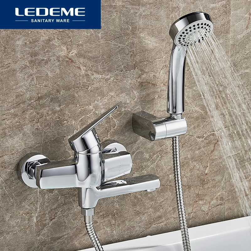 LEDEME صنبور حوض استحمام 1 مجموعة الحمام الكروم مطلي جولة دش رئيس الحنفيات سطح صنبور حوض استحمام s أنبوب مخرج حمام L3140