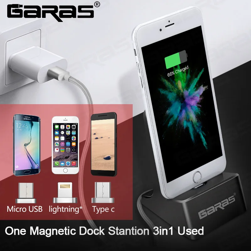 

GARAS Magnetic Dock Station For iPhone/Micro USB/Type C Magnet connector Charger Dock Station For Iphone/Android USB Desktop