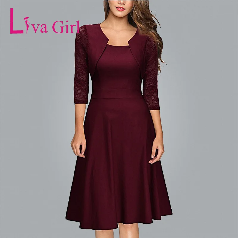Liva Girl Womens  Asymmetrical Neck Burgundy  Dress  Autumn 