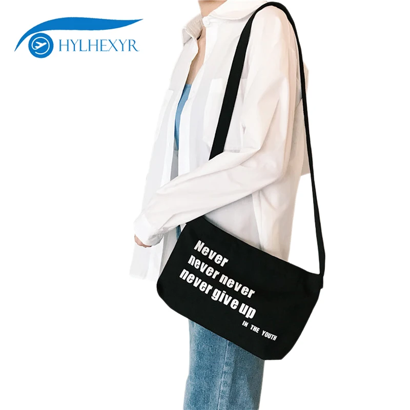 

Hylhexyr 2018 Casual Handbag Letters Printing Flap Canvas Bag Single Shoulder Bags Travel Small Crossbody Messenger Bag Zipper