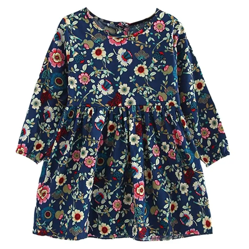 

Cute Floral Printed Girls Dresses Children Spring Summer Long Sleeve Floral Princess Dresses Casual Kids Clothes for Girl Gift