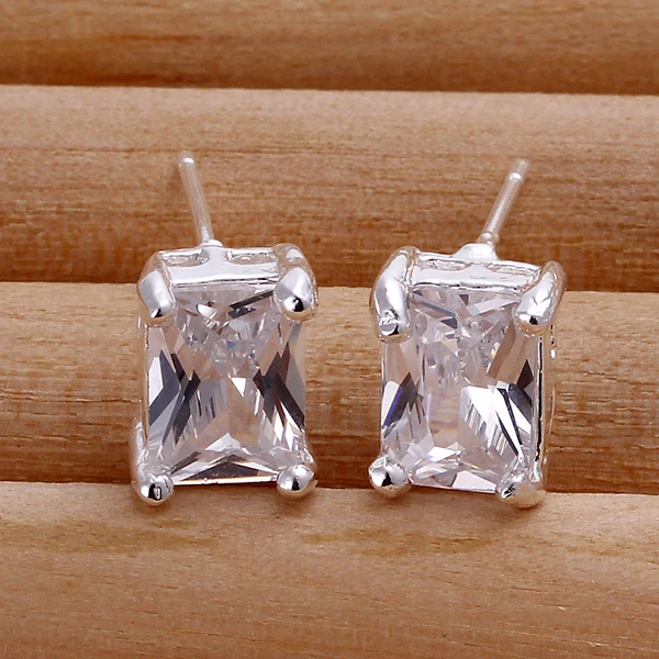 

925 sterling silver jewelry silver earring hot sale fashion earring finding ear cuff big square crystal stone stud earring CE098