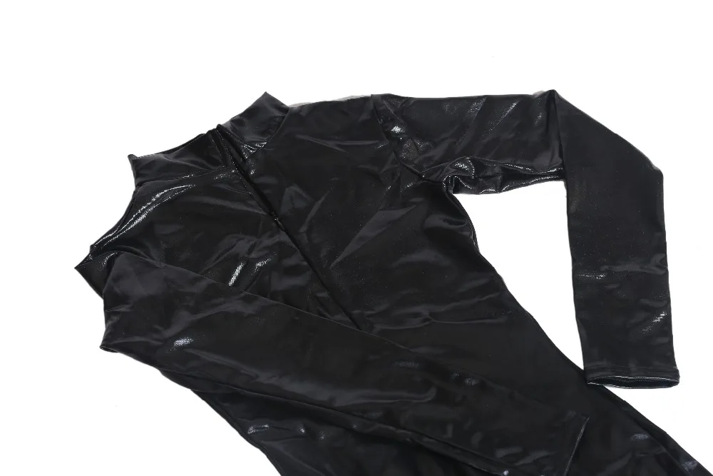 Speerise Women Black Long Sleeve Zipper Metallic Catsuit Bodysuit Spandex Ballet Dance Gymnastic Unitard -Zentai shop online
