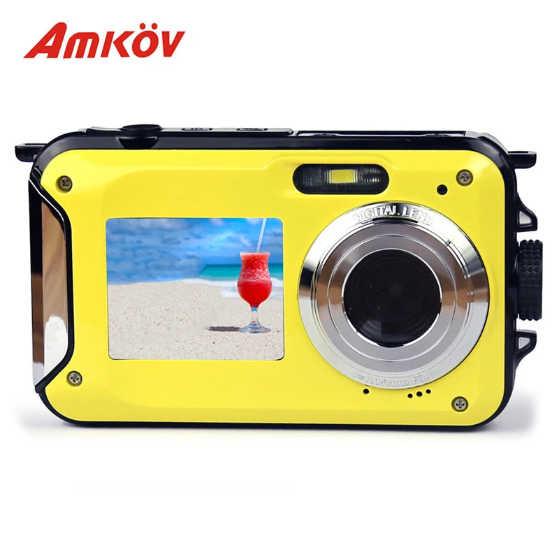 Профессиональная фронтальная и тыловая камера AMKOV W599 24 МП, двойной экран, HD камера, 2,7 дюймов, цифровая камера s, водонепроницаемая компактная камера, 3 цвета