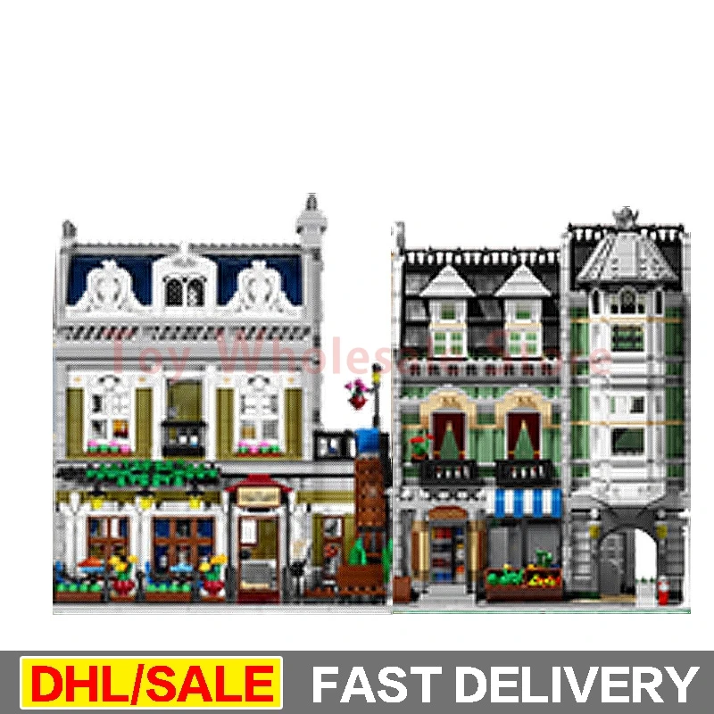 

Lepin 15009 Pet Shop Supermarket + Lepin 15010 Parisian Restaurant Model Building Street Sight Blocks Bricks Toy 10218 10243