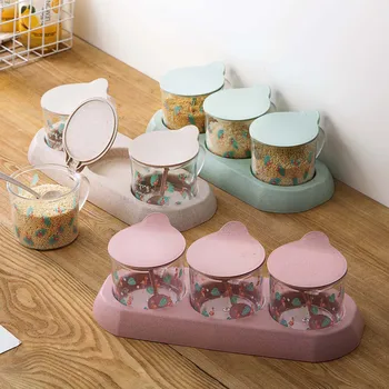 

3Pcs/Set Seasoning Box Spice Jar Box Can Set Salt Pepper Container Spice Organizer Condiment Set Kitchen Cruet Spice Bottles