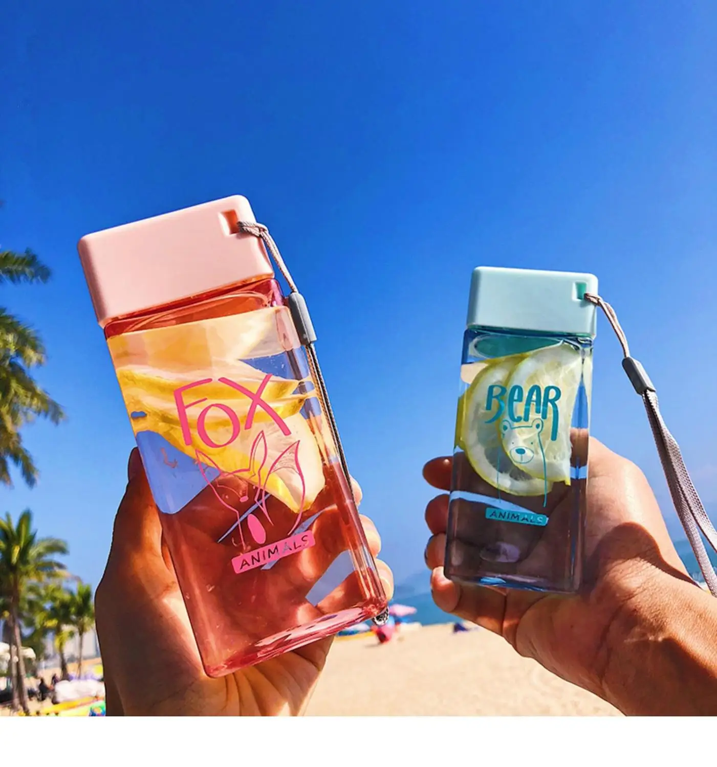 

Simple Square Water bottle Personality Hand Cup Creative Portable Sports Kettle Leak-proof Unbreakable Plastic Bottles