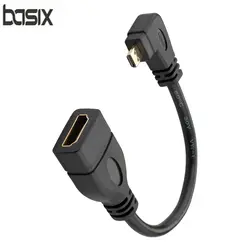 Basix угловой Тип D Micro HDMI к HDMI Женский Расширение Соединительный кабель V1.4 под углом 90 градусов 15 см Кабель-адаптер