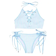 Страус женский синий и белый полосатый из двух частей нижнее белье пижамы пуш-ап пляж загружен большой размер пляжный комплект бикини