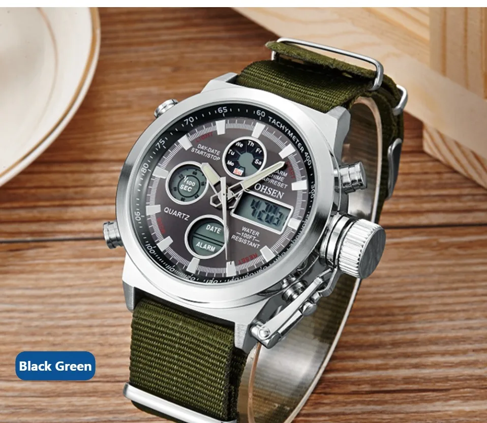 Бренд Ohsen, модные кварцевые мужские водонепроницаемые деловые наручные часы для мальчиков, будильник, отображение времени на день, многофункциональные часы Hombre