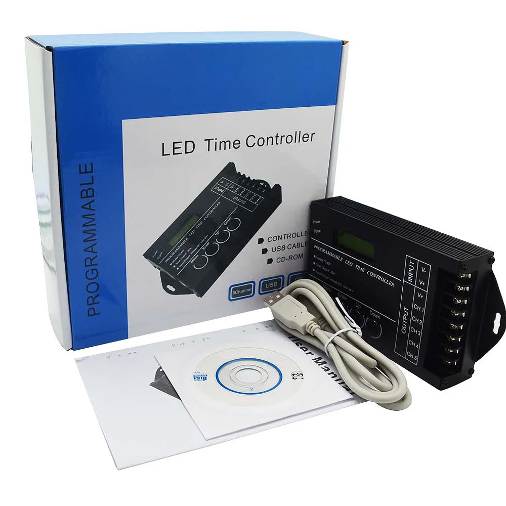 

LED TC420 Controller DC12V24V 20A 5 Channels Computer Programmable Dimmer Time Controller Assemble with USB Cable and CD-ROM