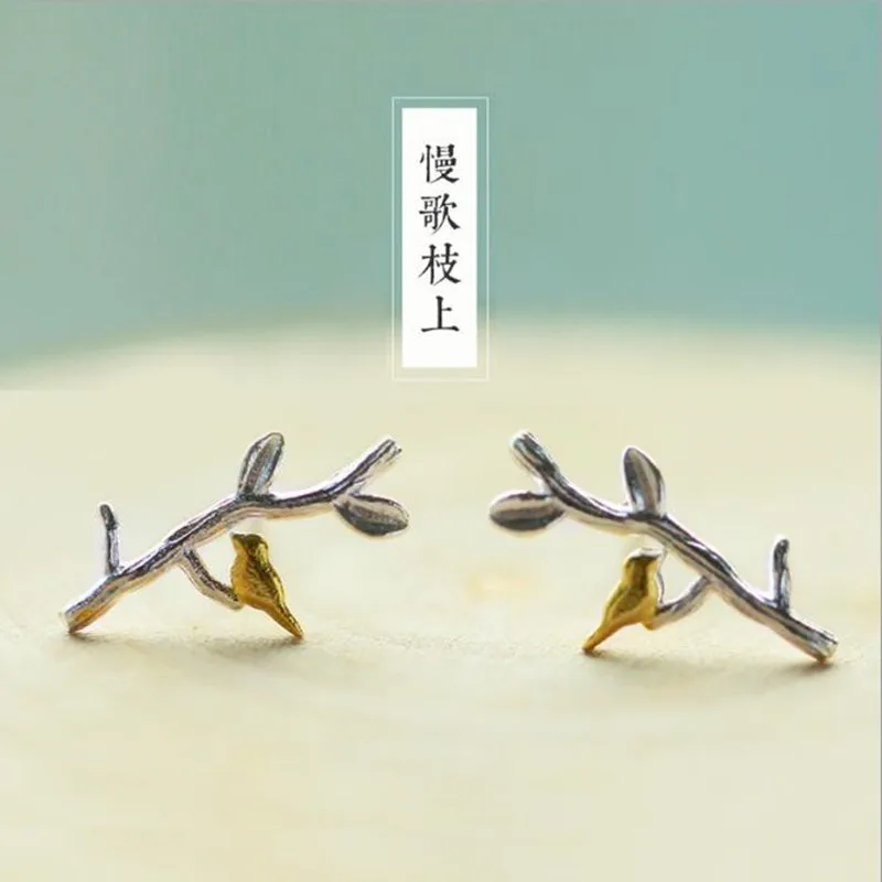 New Fashion Personality Silver Plated Jewelry Earrings Branches Bird