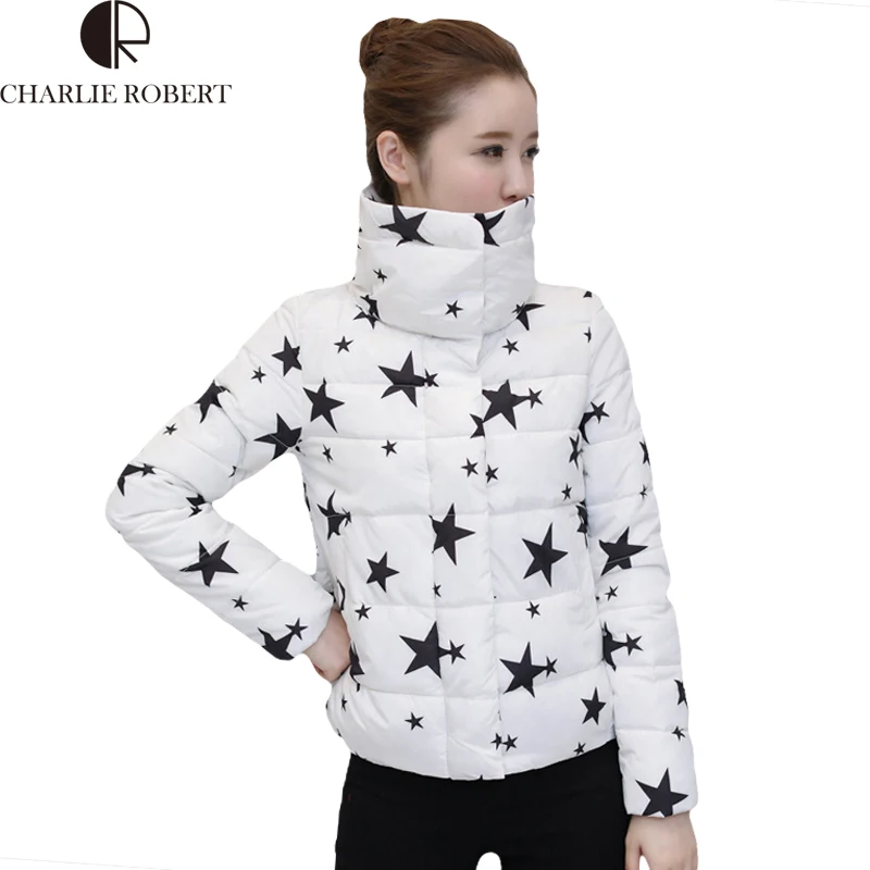 

2016 11.11 SALE Womens Winter Jackets And Coats Printing  Long sleeves Slim Woman Winter Cotton Zippers Coat  veste hiver femme
