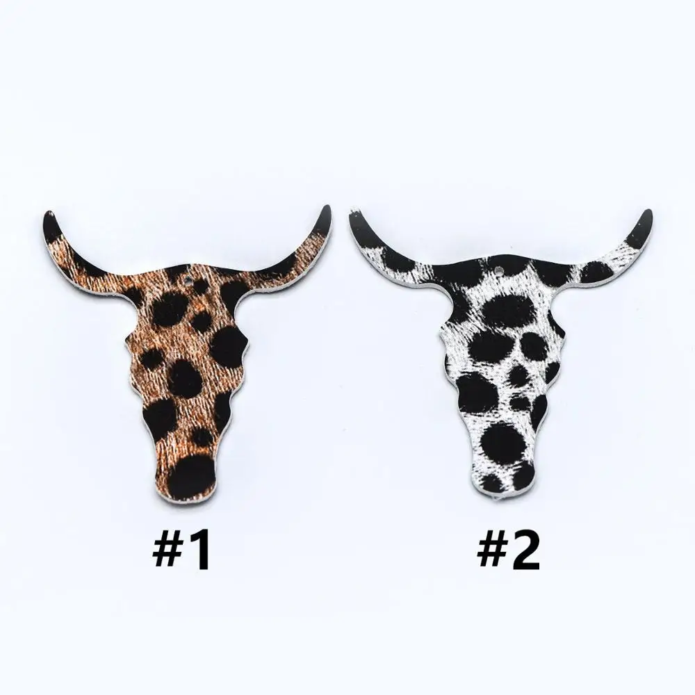 

10pcs Leather Bull Head Charms 52mm, Leopard Pendants for Earrings (FB-026)
