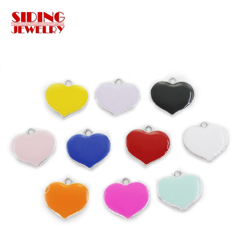 

New Arrival 50pcs/lot Mix 10 Color Heart Dangle Charms Lobster Clasp DIY Bracelet Necklace Pendants Jewelry Hanging Charm