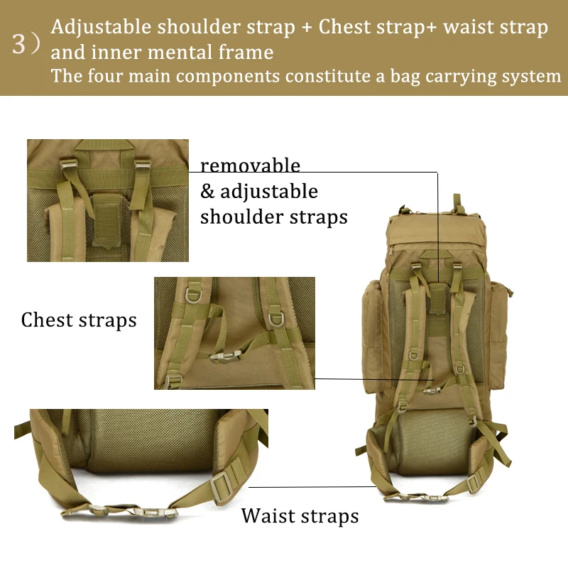 Mochilas à Prova Bolsas de Acampamento 100l ao ar Livre Grande Capacidade Tático Escalada Dnylon Água Náilon Viagem Esporte Caminhadas Masculino Mod. 1257282 19 High Quality Esporte e Lazer