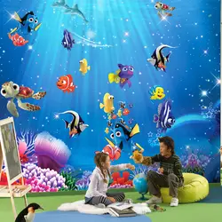 Большой фресковая роспись морские рыбы 3d обои из мультфильмов 3D фотообои 3d стикер с рисунком из мультфильма для маленьких детская комната