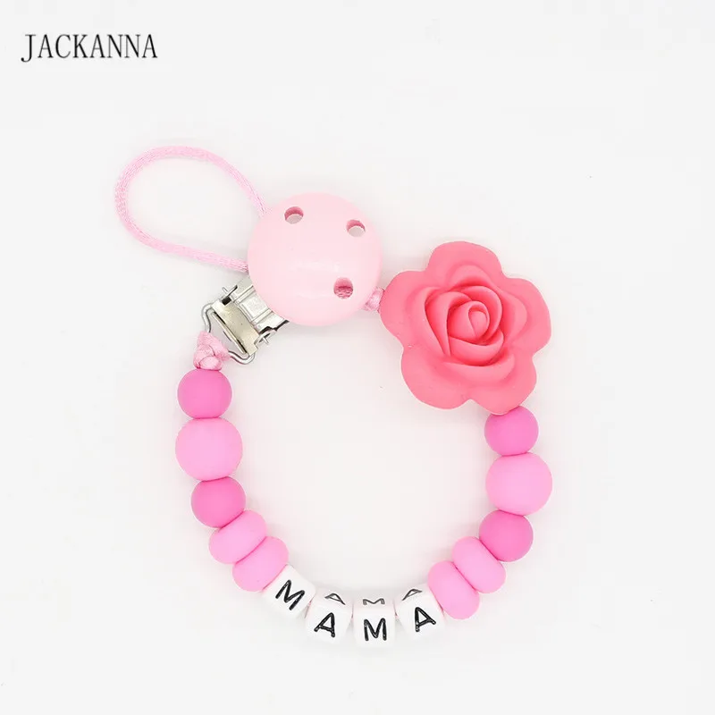 

Personalise Name Baby Pacifier Clips Infant Flower Pacifier Chain Holder For Feeding Newborn Baby Dummy Clips BPA Free