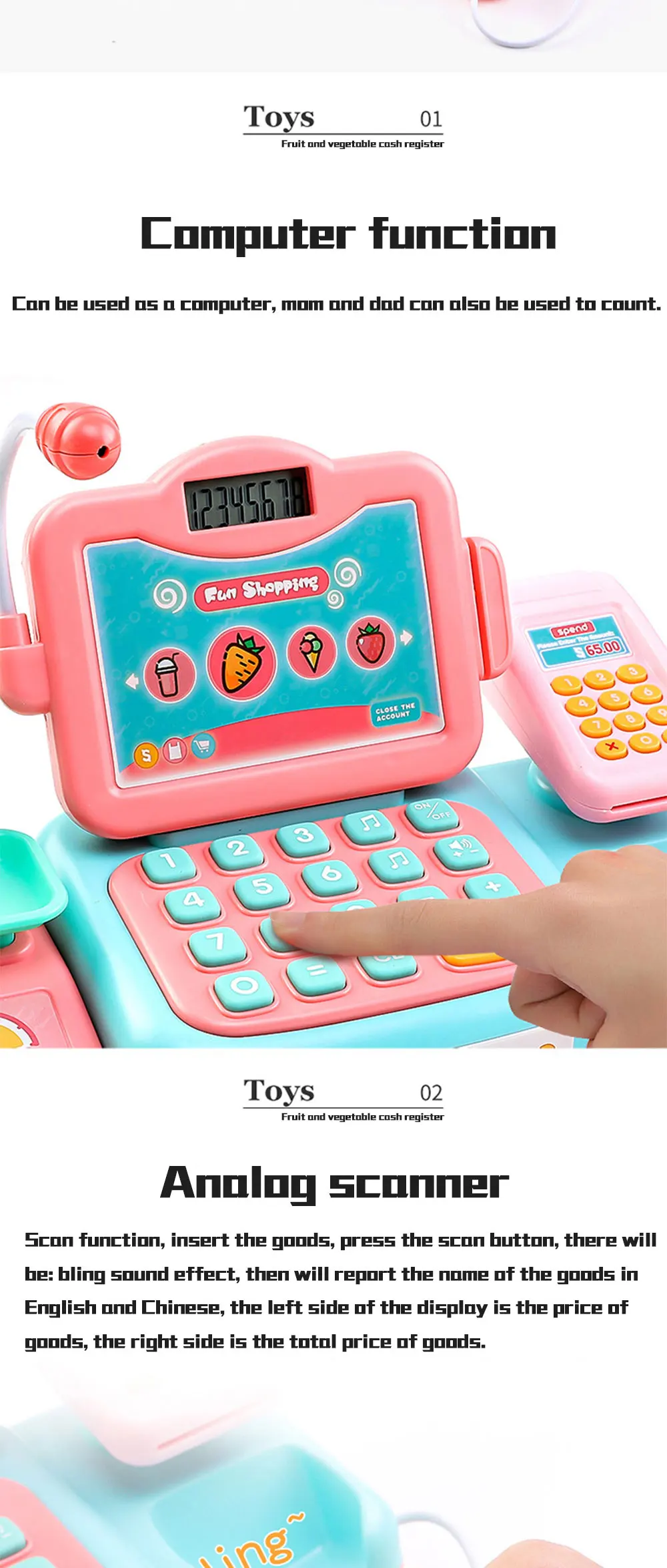 Electronic mini simulation supermarket cash register kit toy children checkout counter role play cashier girl toy gift