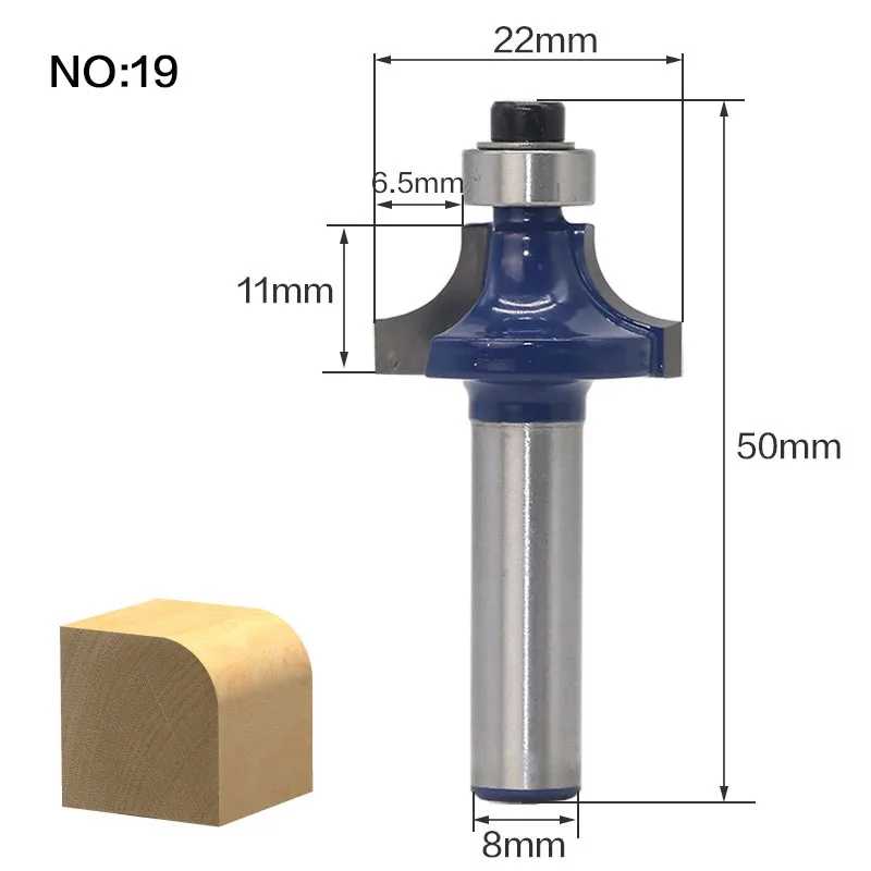 1 шт. 8 мм хвостовик древесины маршрутизатор бит прямой Концевая фреза триммер очистка заподлицо отделка угловая круглая бухта коробка биты инструменты фреза - Длина режущей кромки: NO19