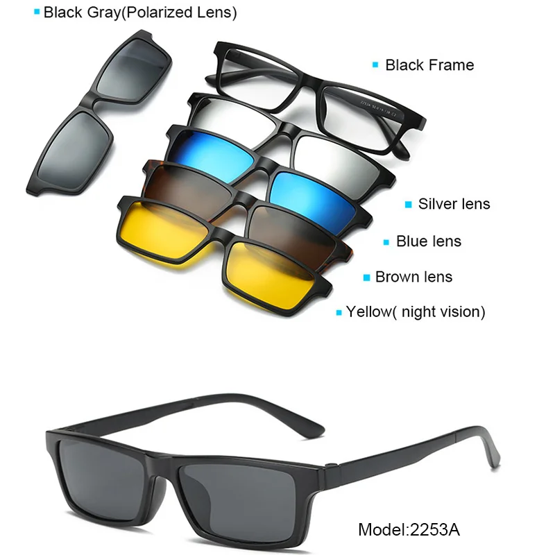 Модные солнцезащитные очки с клипсой 5 + 1 комплект Женские оправы клипсы