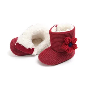0-18 M Детские Девочки Зимние теплые флисовые вязаные зимние ботинки ботиночки обувь для кроватки - Color: Red