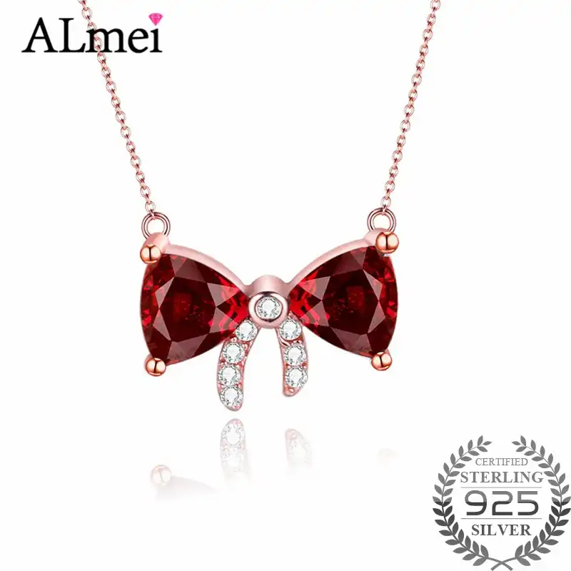 Almei 0.3ct красный гранат с милым бантом ожерелья и кулоны сертифицированных 925 пробы