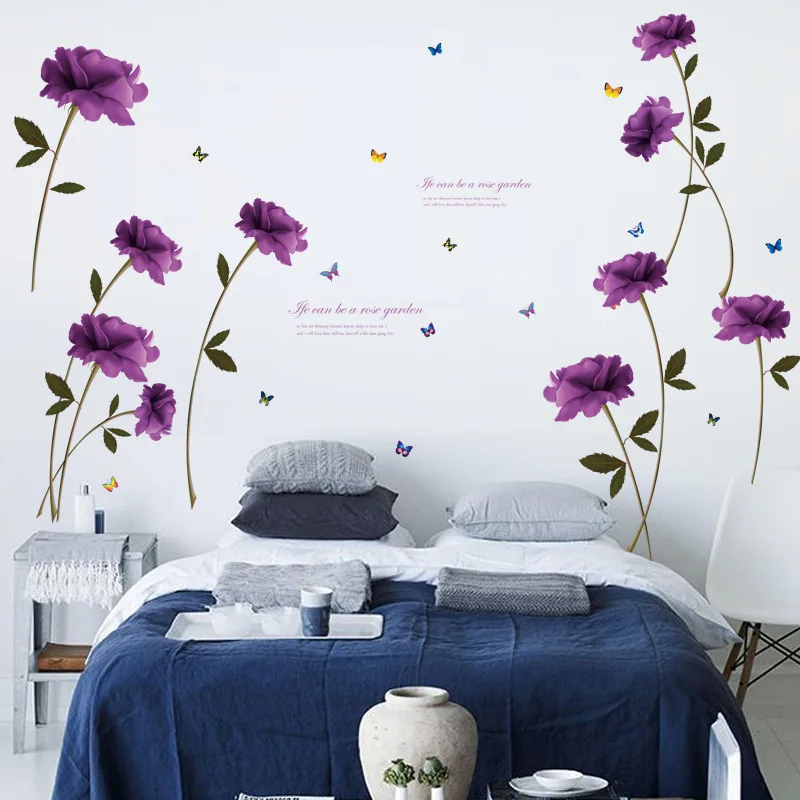 

Romantic Purple Rose flower Wall Sticker Vinyl DIY Rose wall decals For Living room bedroom Couples room Home Decoration murals